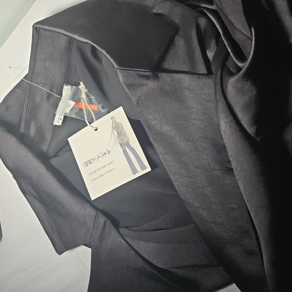 Sleek Black Sateen Women's Blazer Style Shown In Green But Is